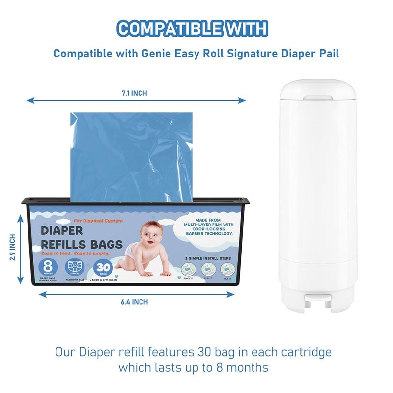 Fununcat Diaper Pail Refills Bags with 30 Bags Compatible with Genie Easy Roll Signature Diaper Pails and Platinum Diaper Pails, Lasts Up to 8 Months, 7-Layer Odor-Barrier Technology, 4 Pack (120 Bags) - Image 4